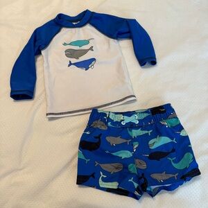 Cat & Jack Whale Swim Set Rash Guard and Shorts infant Size 6-9 months Narwhal